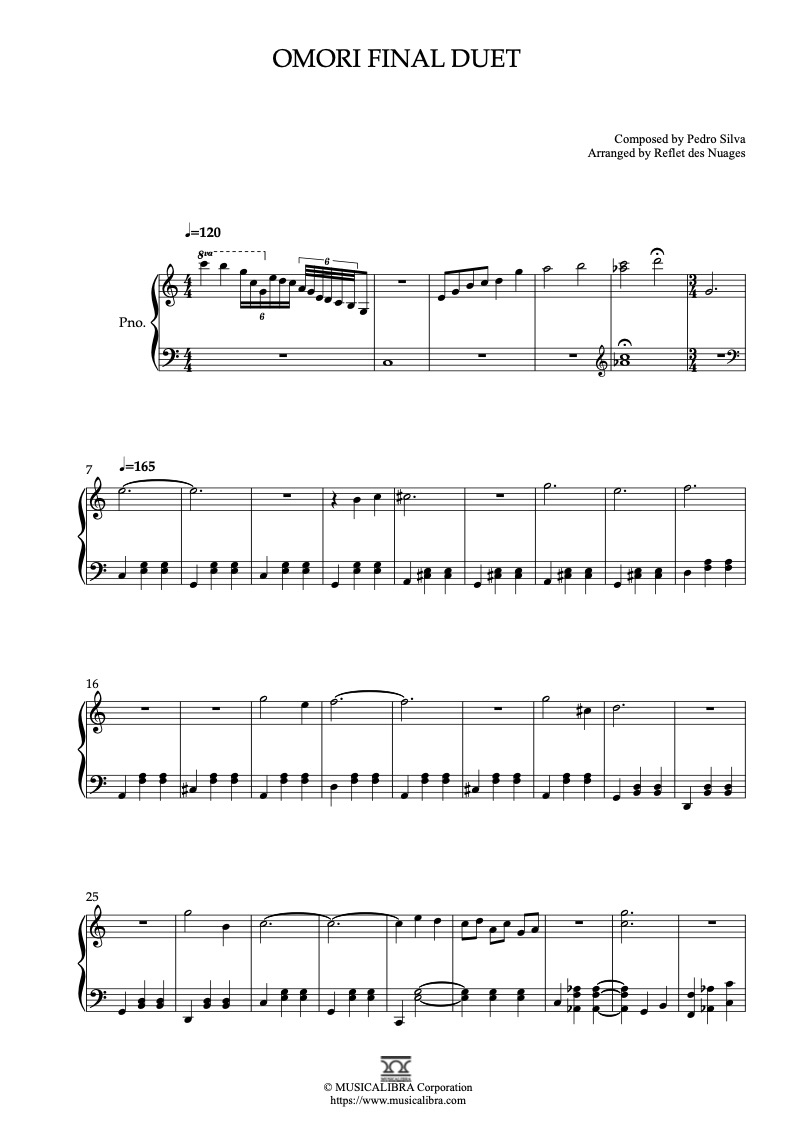 Partitura de Omori Final Duet arreglada para piano solo