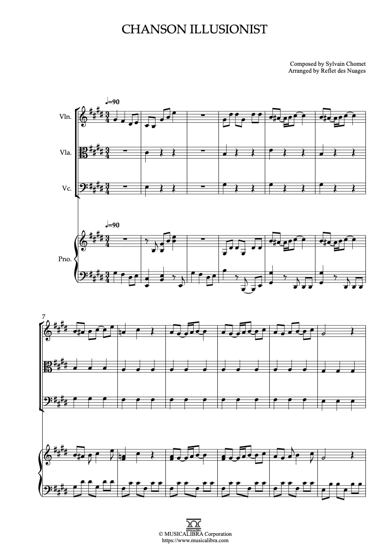 The Illusionist Chanson Illusionist 編曲楽譜 - ヴァイオリン、ビオラ、チェロ、ピアノ 室内楽 アンサンブル