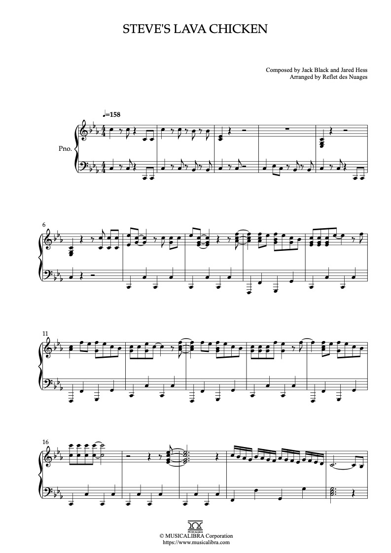Sheet music of A Minecraft Movie Steve's Lava Chicken arranged for piano solo preview page 1