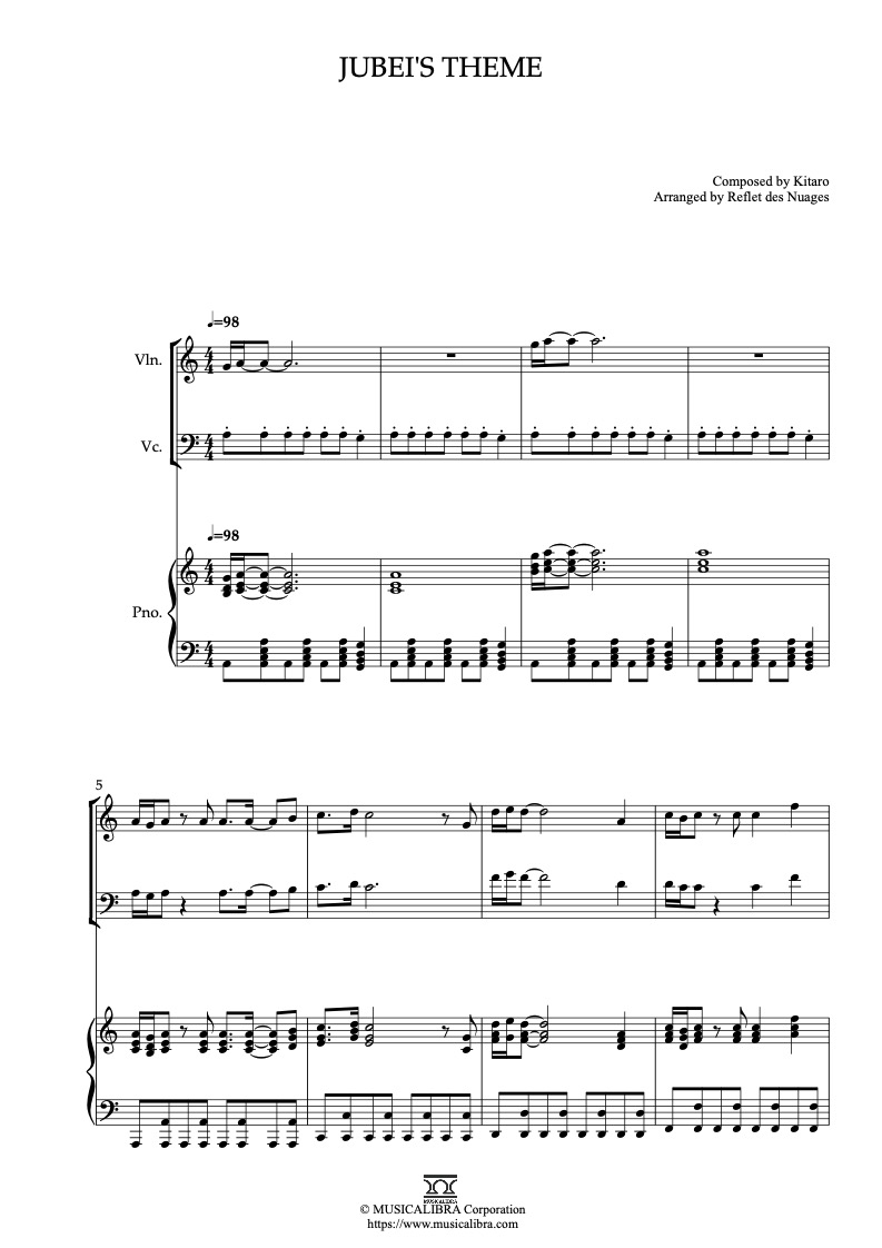 Jubei's Theme 三重奏 乐谱 - 小提琴, 大提琴, 钢琴