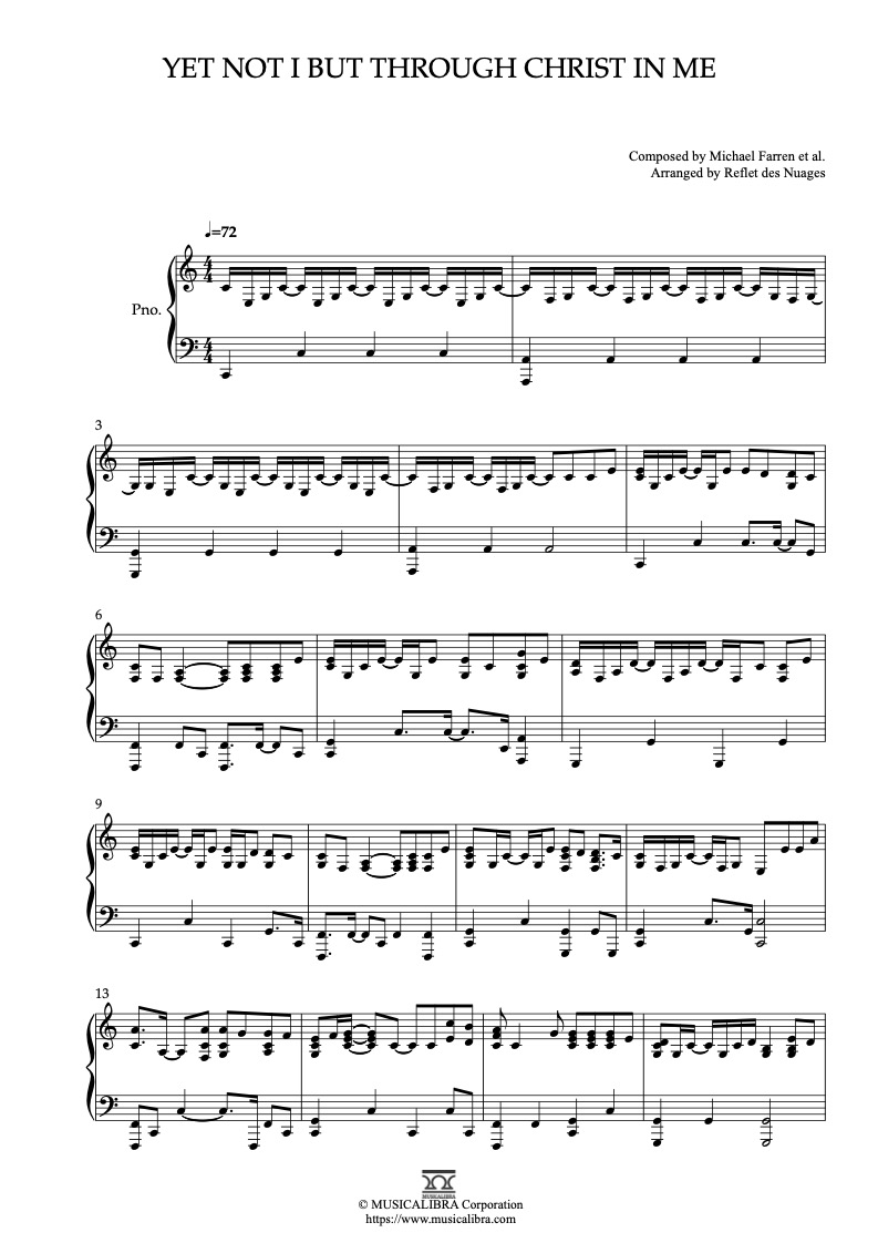 Yet Not I but Through Christ in Me 피아노 솔로 편곡 악보