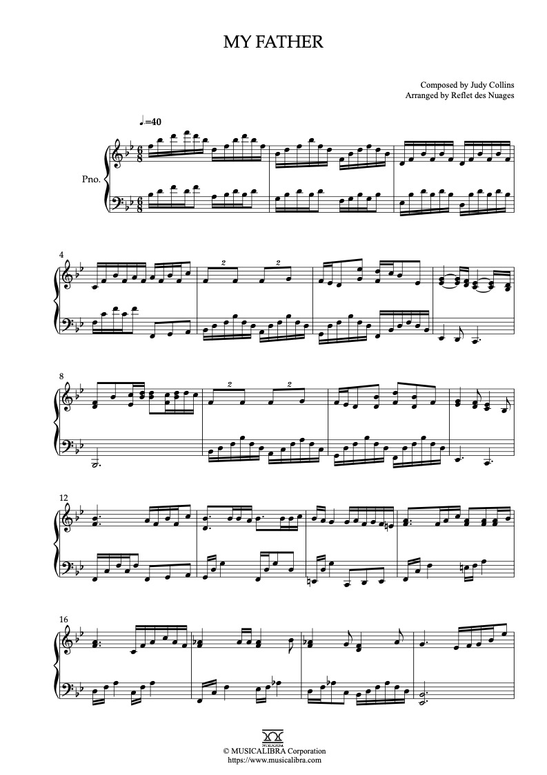 Judy Collins My Father ピアノソロ 編曲 楽譜
