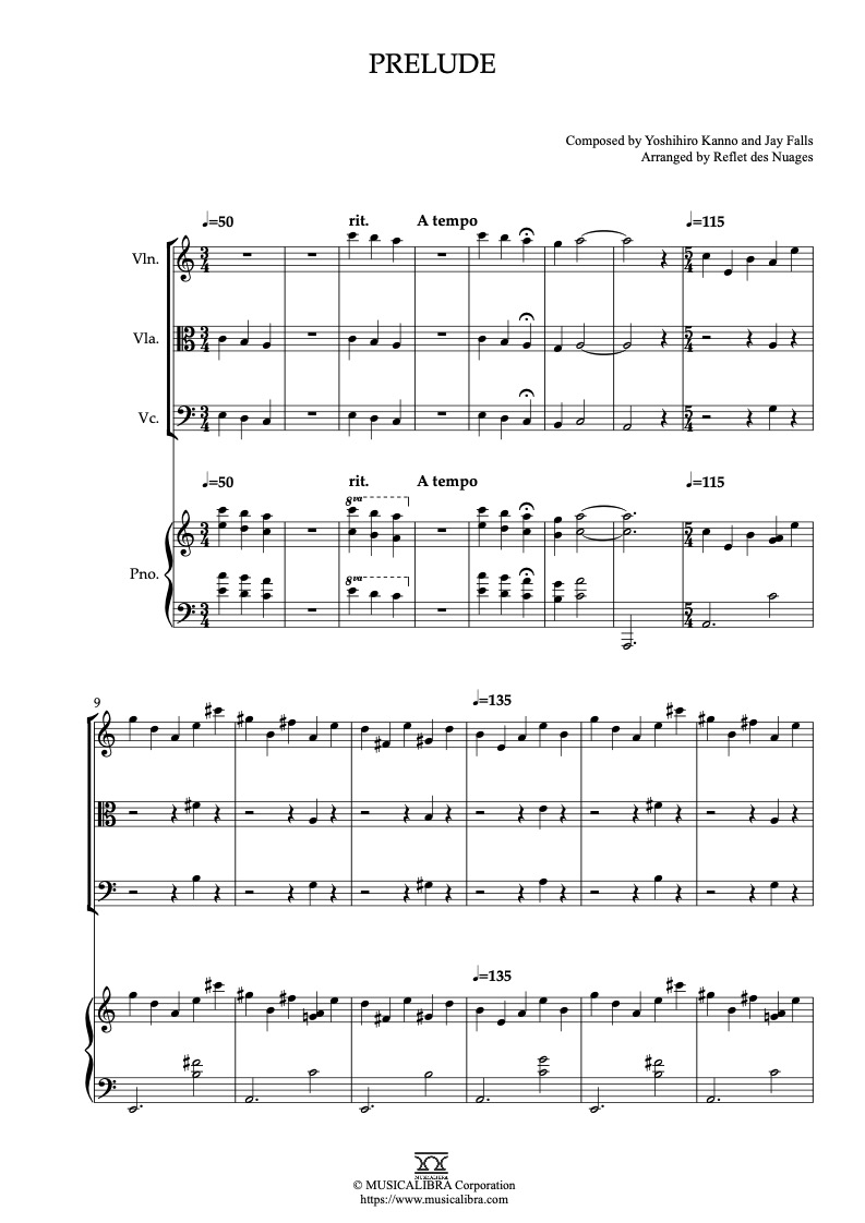 Angel's Egg Prelude 四重奏 乐谱 - 小提琴, 中提琴, 大提琴, 钢琴