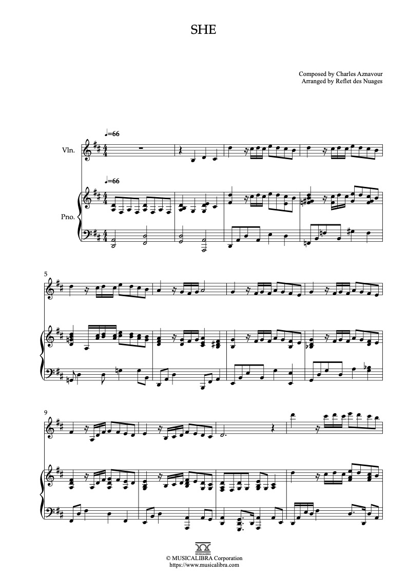 Notting Hill Theme She 二重奏 乐谱 - 小提琴, 钢琴