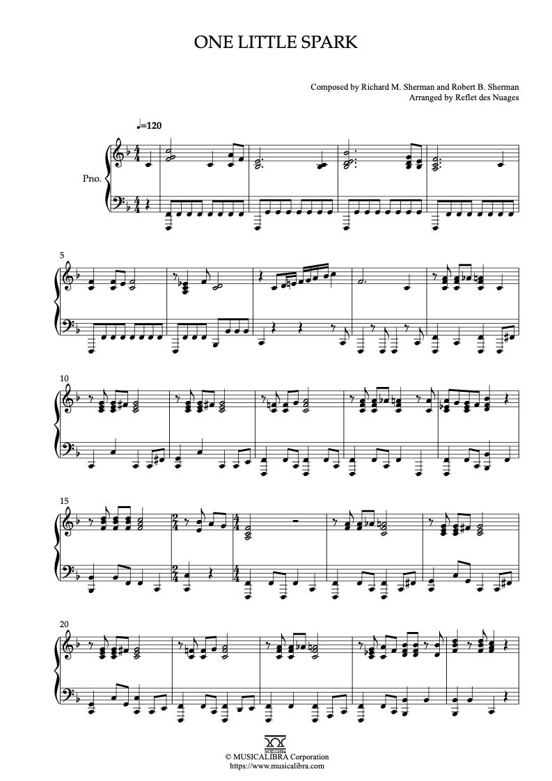 Partitura de One Little Spark arreglada para piano solo