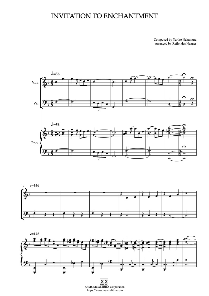 Sheet music of Somewhere in My Memory arranged for violin, cello and piano trio chamber ensemble preview page 1