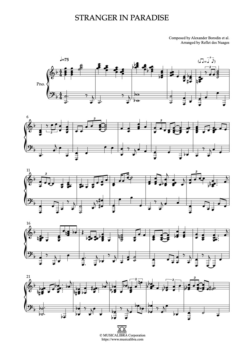 PIANO SOLO SHEET MUSIC] Stranger in Paradise : MUSICALIBRA