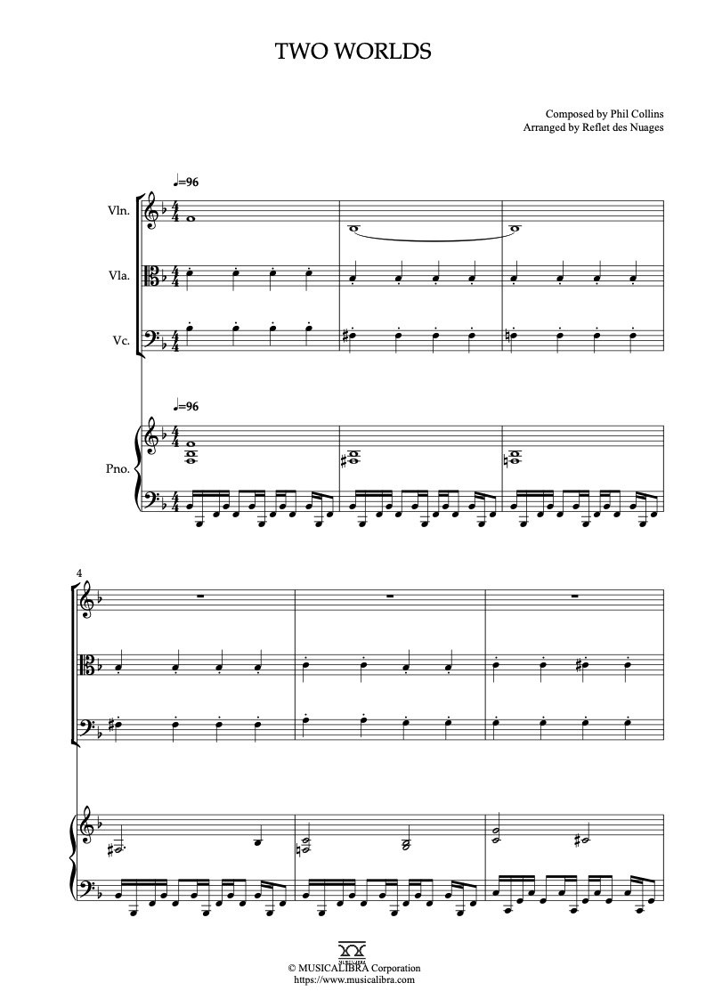 Tarzan Two Worlds 編曲楽譜 - ヴァイオリン、ビオラ、チェロ、ピアノ 室内楽 カルテット アンサンブル