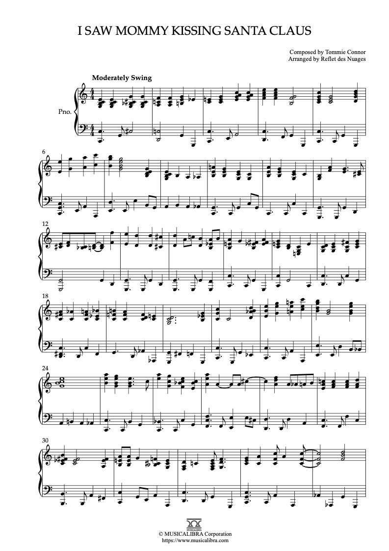 Partitura de The Jackson 5 I Saw Mommy Kissing Santa Claus arreglada para piano solo