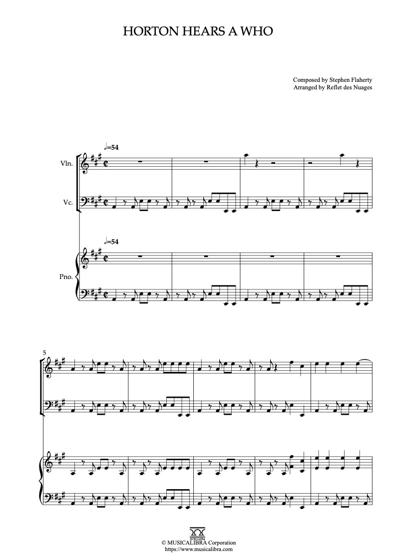 Horton Hears a Who 編曲楽譜 - ヴァイオリン、チェロ、ピアノトリオ