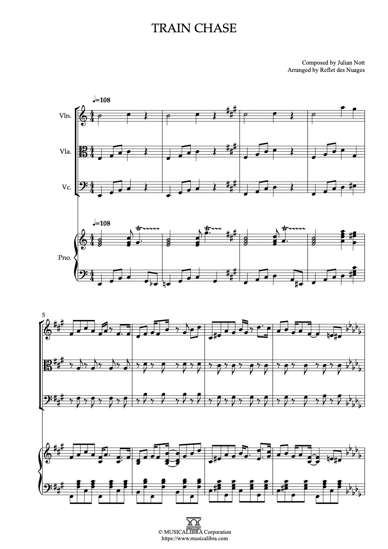 Partitura de The&nbsp;Christmas Song arreglada para cuarteto de violín, viola, violonchelo y piano