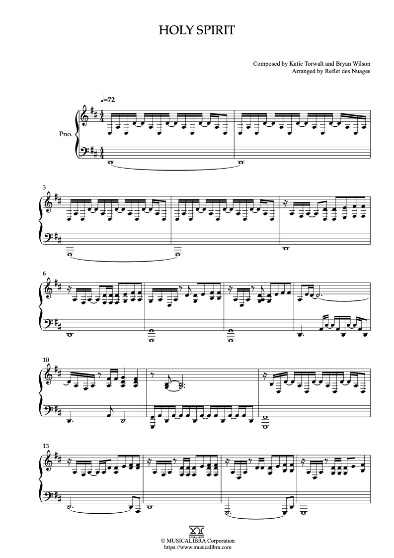 Sheet music of Holy Spirit(Francesca Battistelli) arranged for piano solo preview page 1