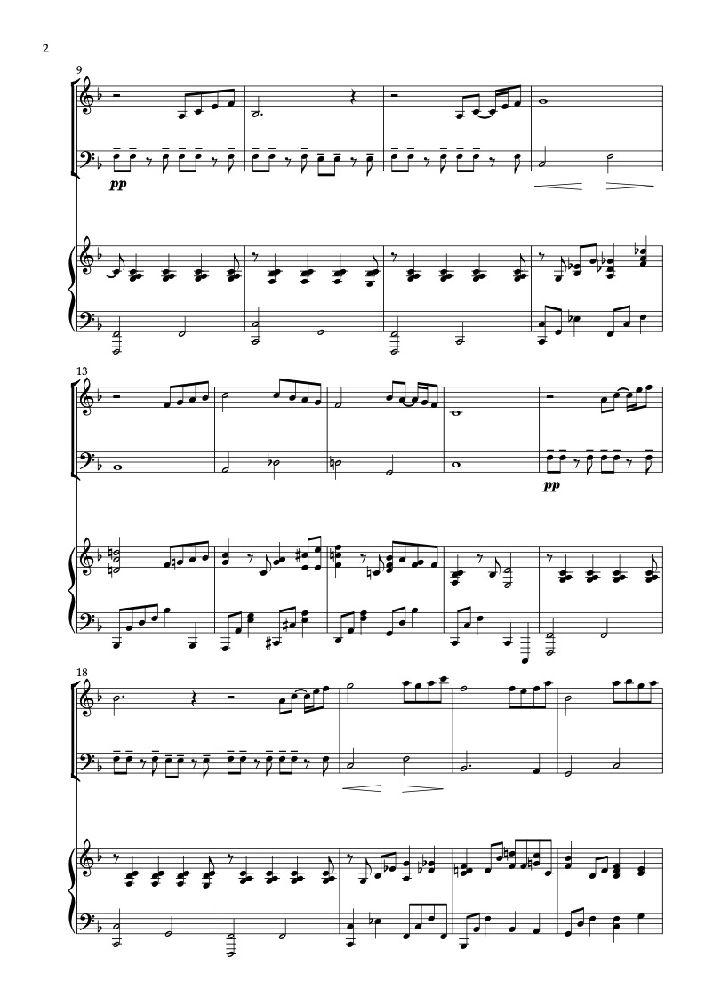 Sheet music of Beauty and the Beast arranged for violin, cello and piano trio chamber ensemble preview page 2