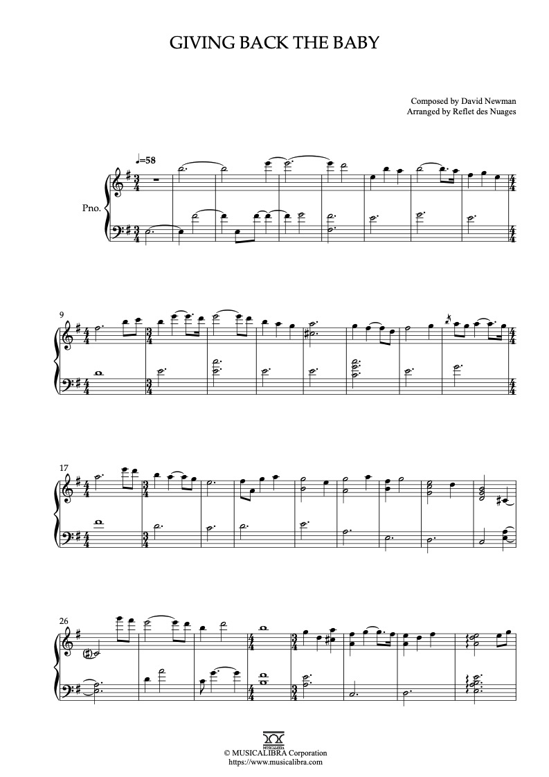 Partitura de Ice Age Giving Back the Baby arreglada para piano solo