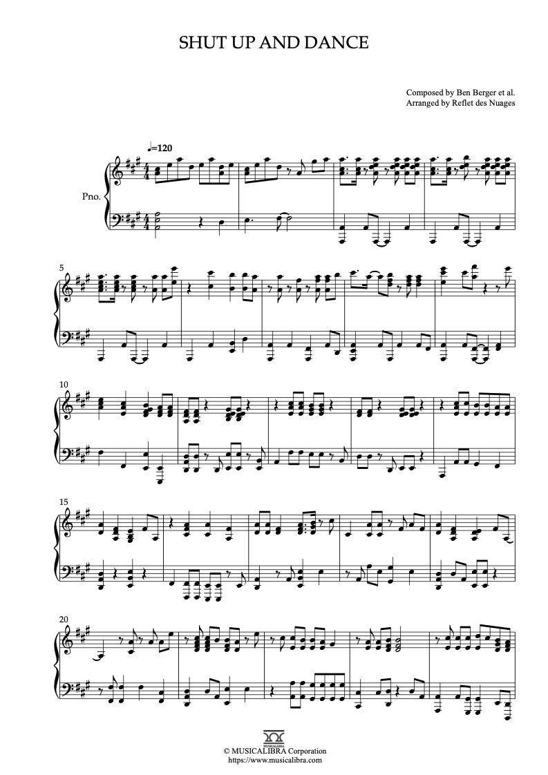 Partitura de Walk the Moon Shut Up and Dance arreglada para piano solo
