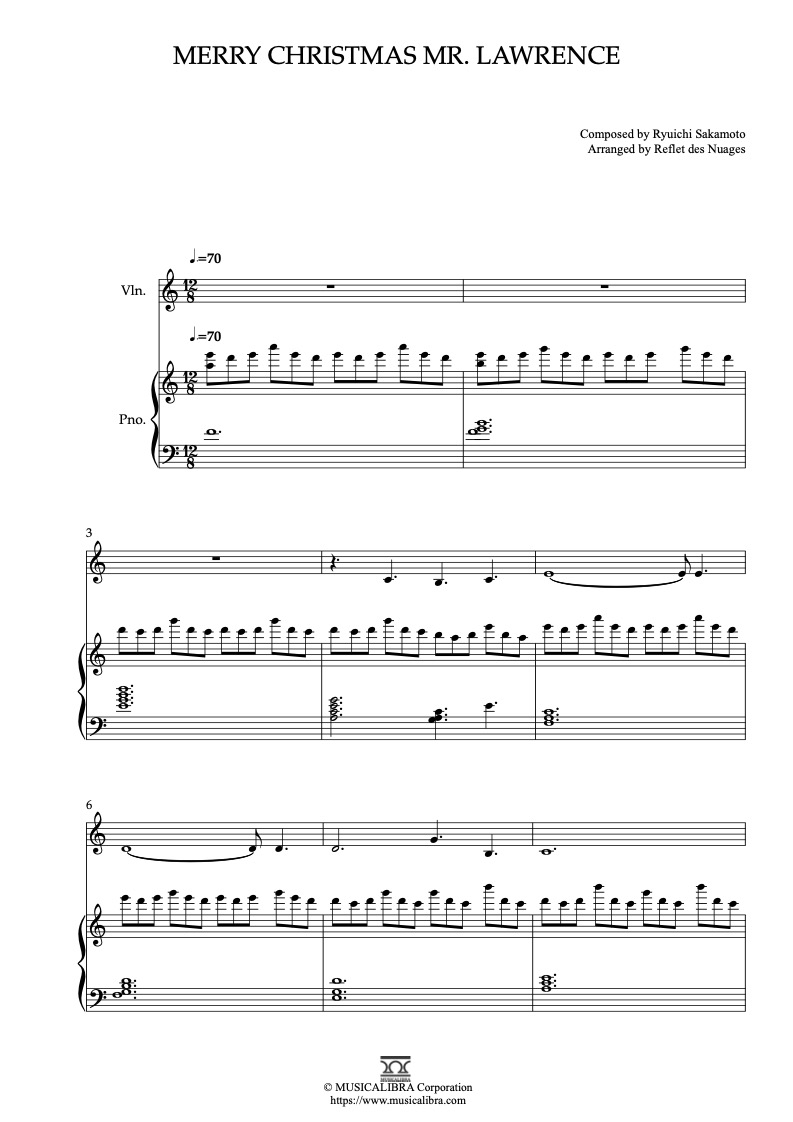 Partitura de Merry Christmas Mr. Lawrence arreglada para dueto de violín y piano