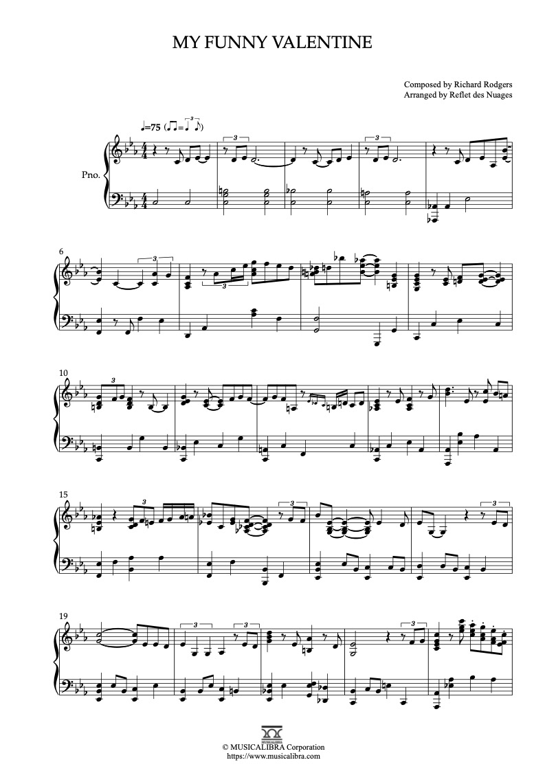 Chet Baker My Funny Valentine 钢琴 独奏 乐谱