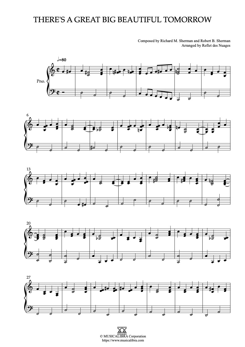 Partitura de There’s a Great Big Beautiful Tomorrow arreglada para piano solo