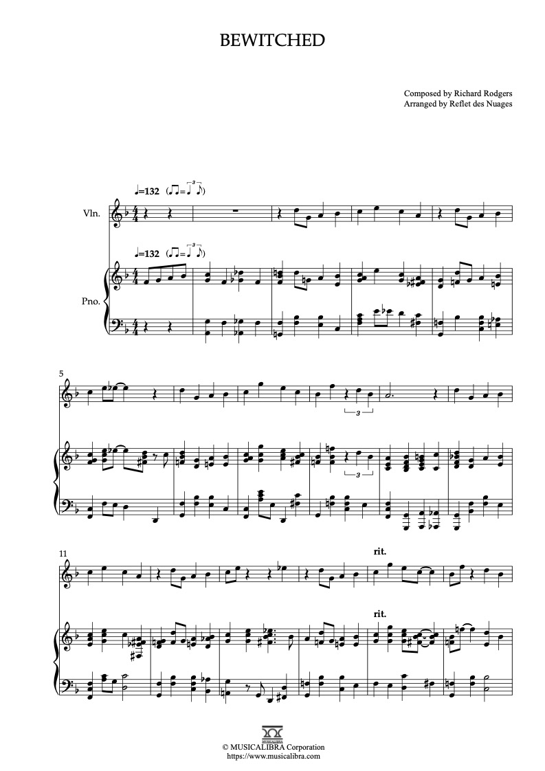 Partitura de Frank Sinatra Bewitched arreglada para dueto de violín y piano