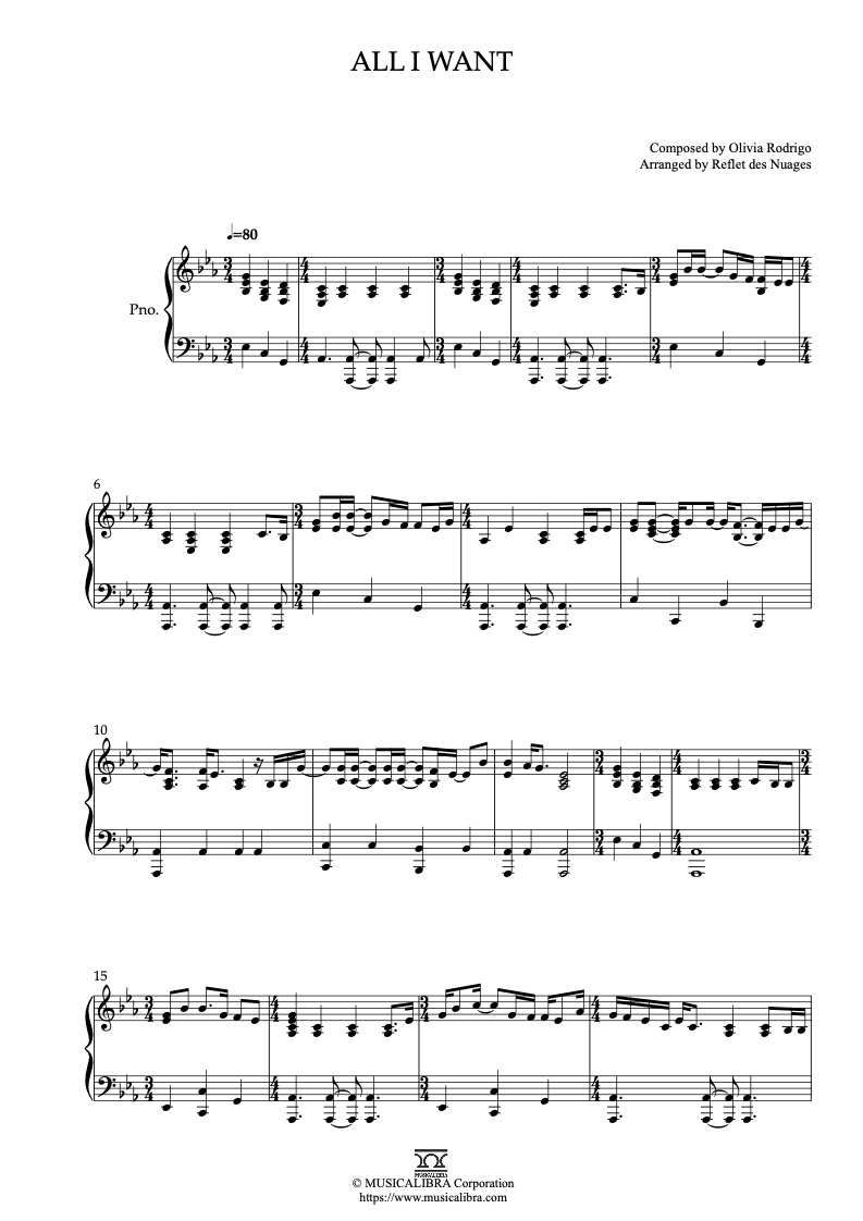 Sheet music of High School Musical All I Want arranged for piano solo preview page 1