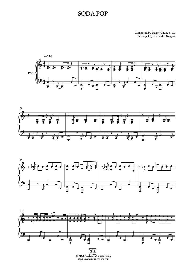 Partitura de KPop Demon Hunters Soda Pop arreglada para piano solo