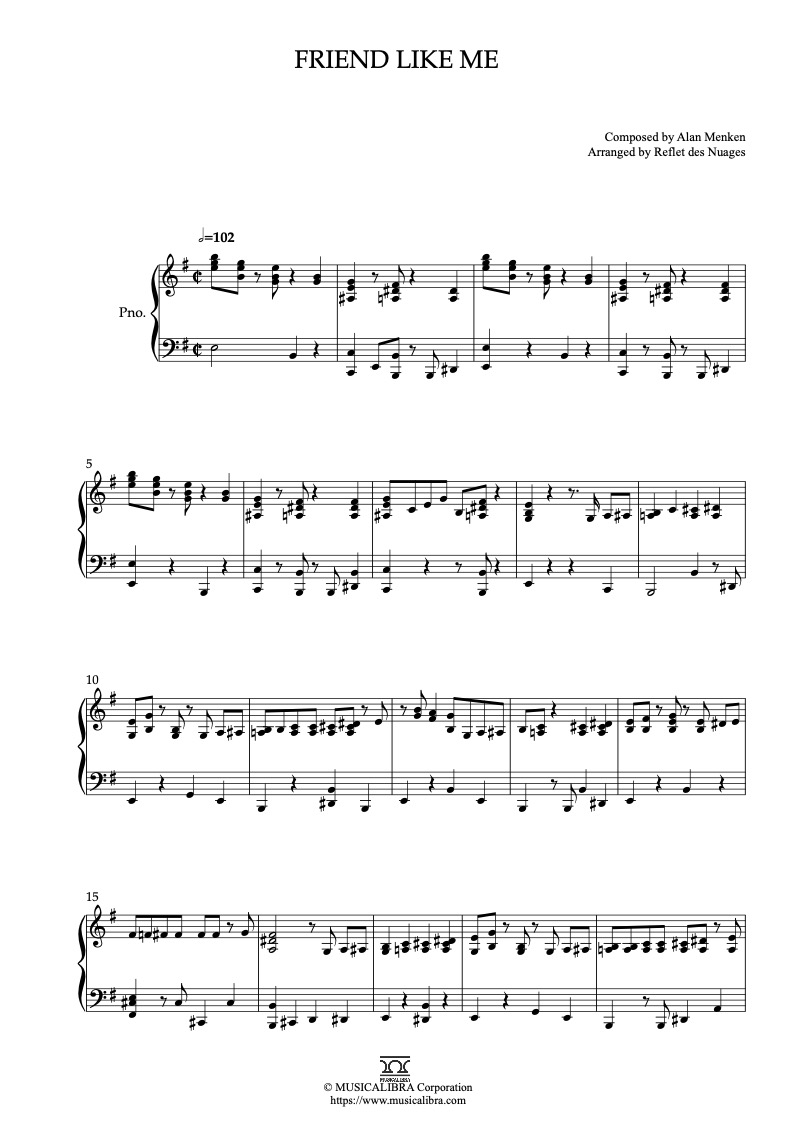 Partitura de Aladdin Friend Like Me arreglada para piano solo