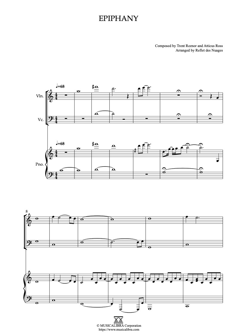 Sheet music of Soul Epiphany arranged for violin, cello and piano trio chamber ensemble preview page 1