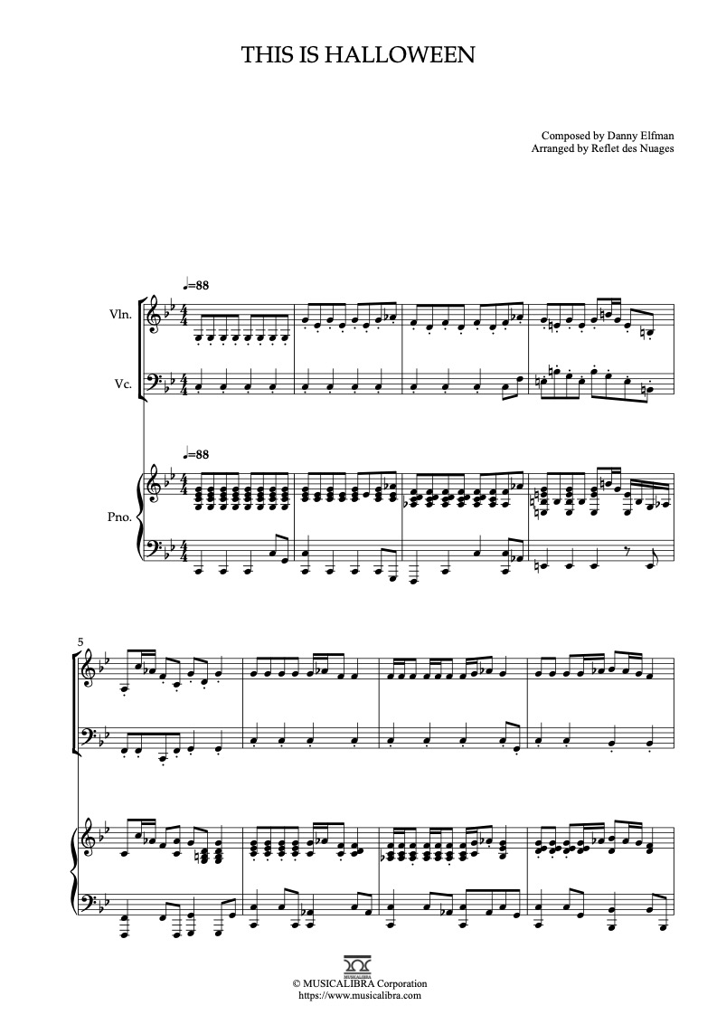 Partitura de The Night Before Christmas Theme This Is Halloween arreglada para trío de violín, violonchelo y piano