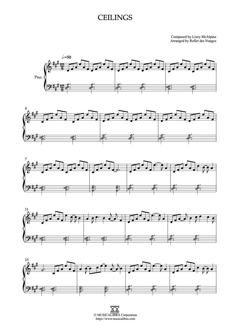 Partitura de Lizzy McAlpine ceilings arreglada para piano solo