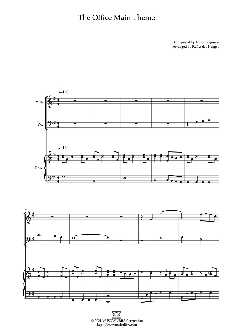 The Office Main Theme 三重奏 乐谱 - 小提琴, 大提琴, 钢琴
