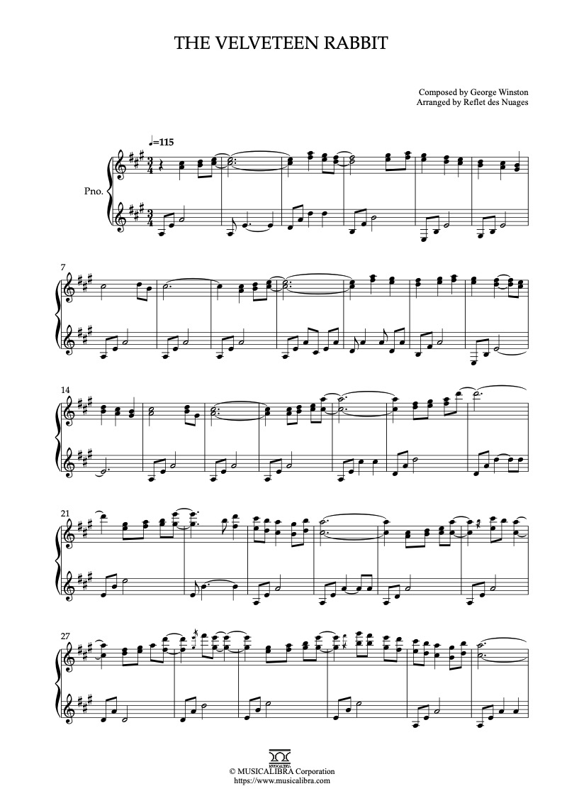 Sheet music of The Velveteen Rabbit arranged for piano solo preview page 1