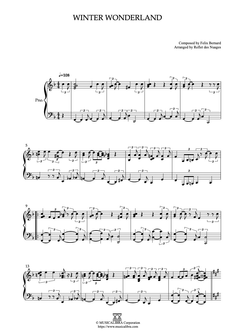 Sheet music of Winter Wonderland arranged for piano solo preview page 1