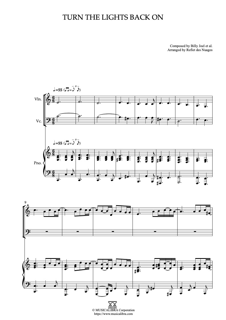 빌리 조엘 Turn the Lights Back On 피아노 트리오 실내악 앙상블 편곡 악보