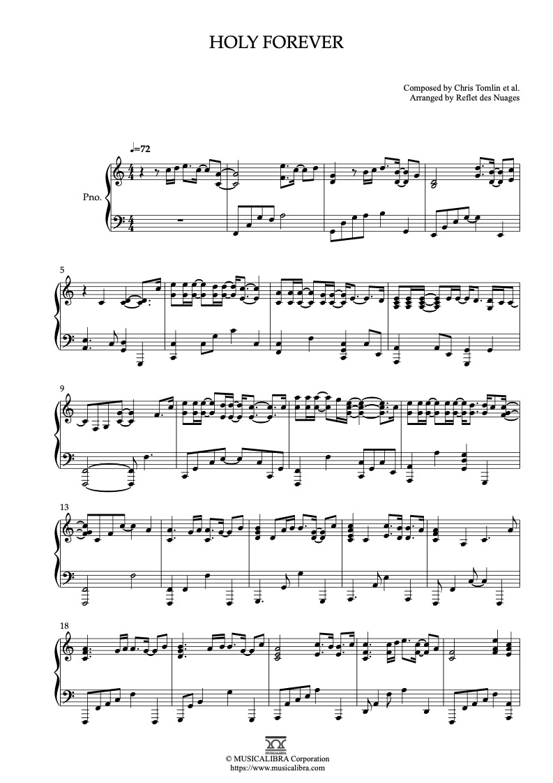 Partitura de Chris Tomlin Holy Forever arreglada para piano solo
