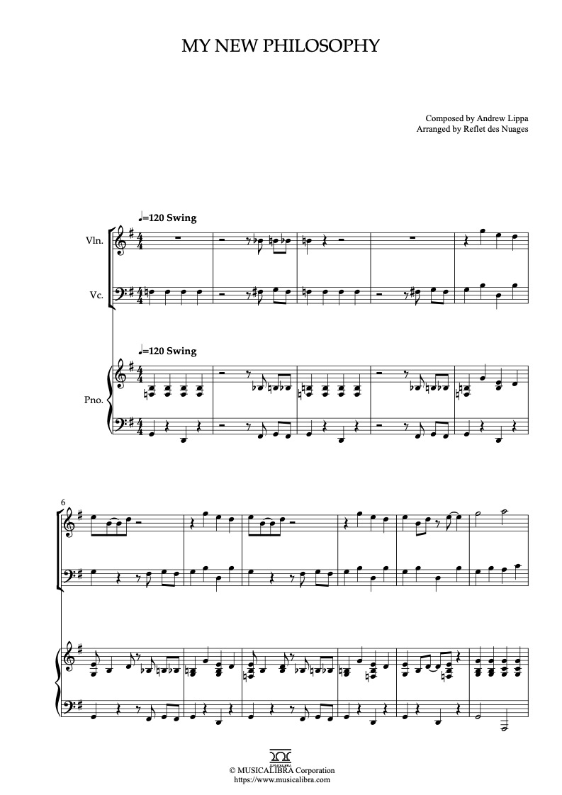 You're a Good Man, Charlie Brown My New Philosophy 編曲楽譜 - ヴァイオリン、チェロ、ピアノトリオ