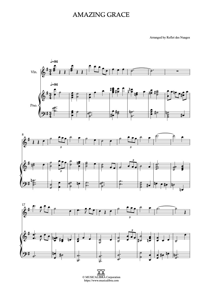Amazing Grace 二重奏 樂譜 - 小提琴, 鋼琴