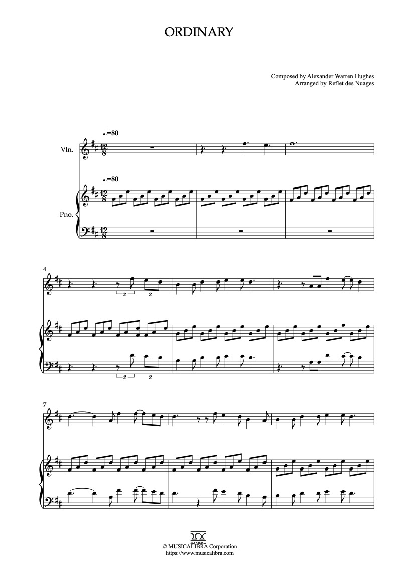 Partitura de Alex Warren Ordinary arreglada para dueto de violín y piano