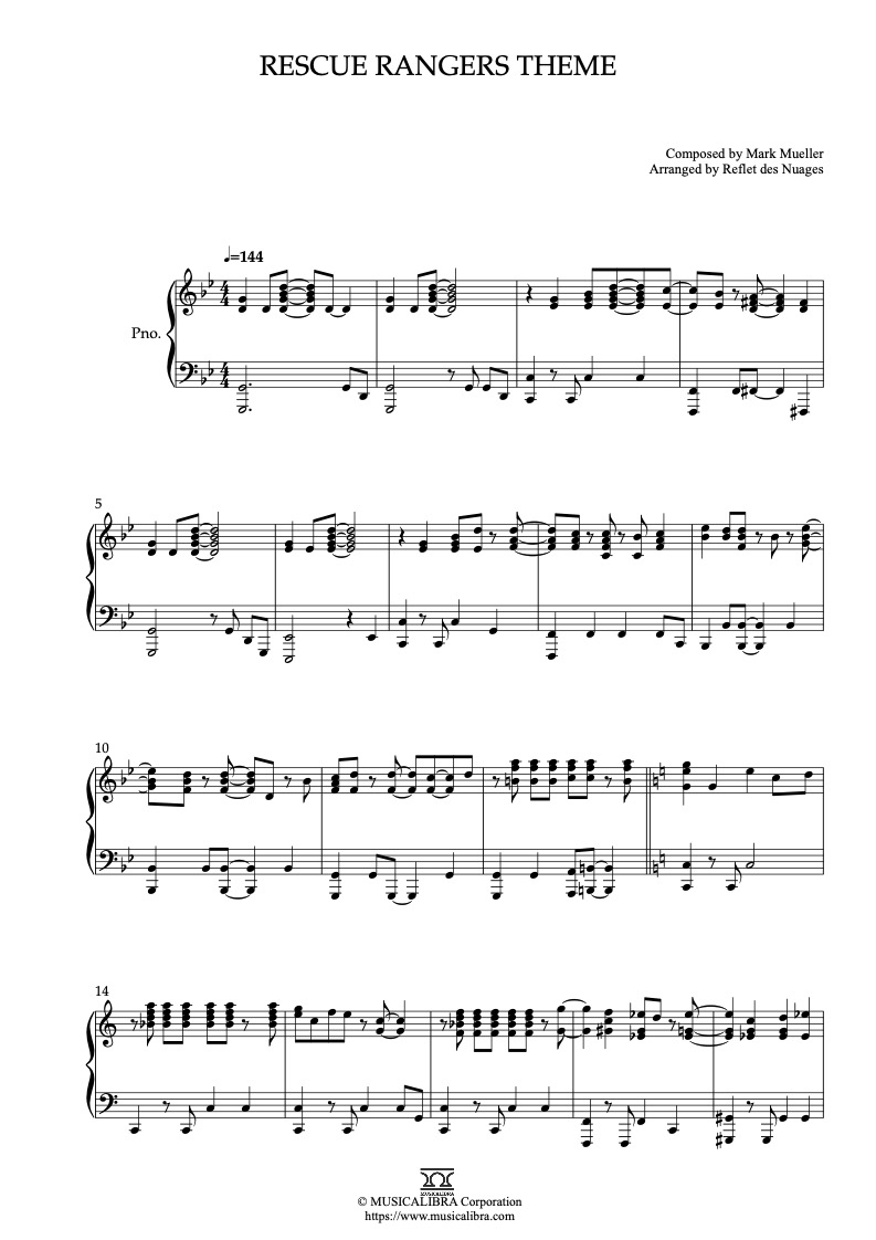 Chip 'N' Dale's Rescue Rangers Theme Song ピアノソロ 編曲 楽譜