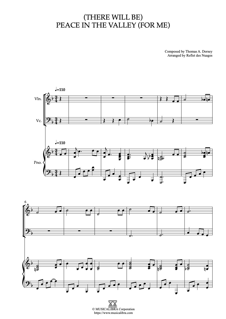 Elvis Presley Peace in the Valley 三重奏 乐谱 - 小提琴, 大提琴, 钢琴