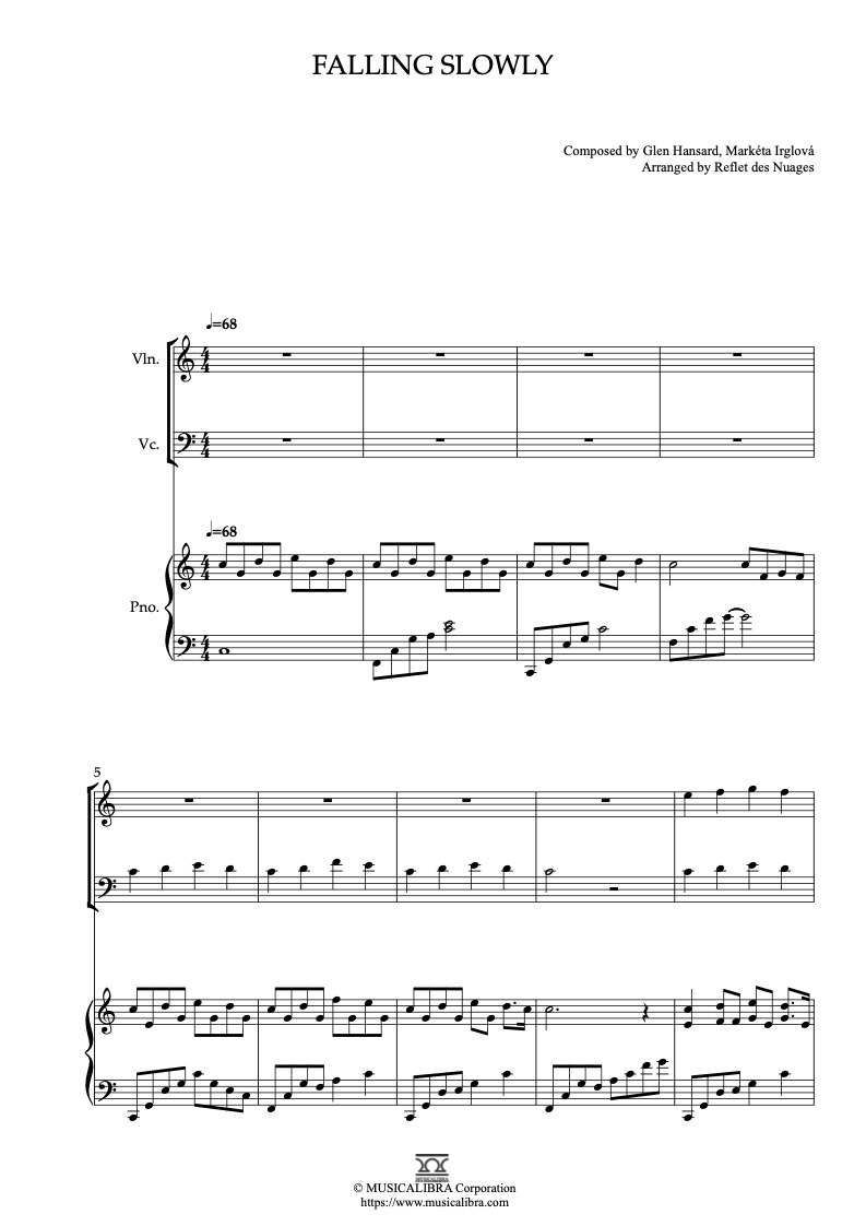 Falling Slowly 三重奏 乐谱 - 小提琴, 大提琴, 钢琴