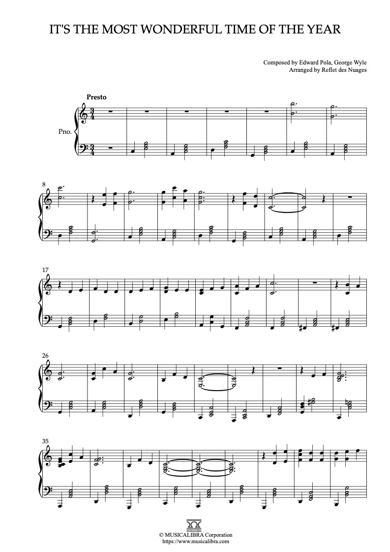 [PIANO SOLO SHEET MUSIC] It's the Most Wonderful Time of the Year ...