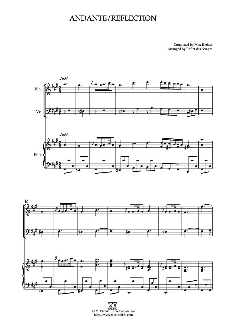 Waltz With Bashir Andante/Reflection 編曲楽譜 - ヴァイオリン、チェロ、ピアノトリオ