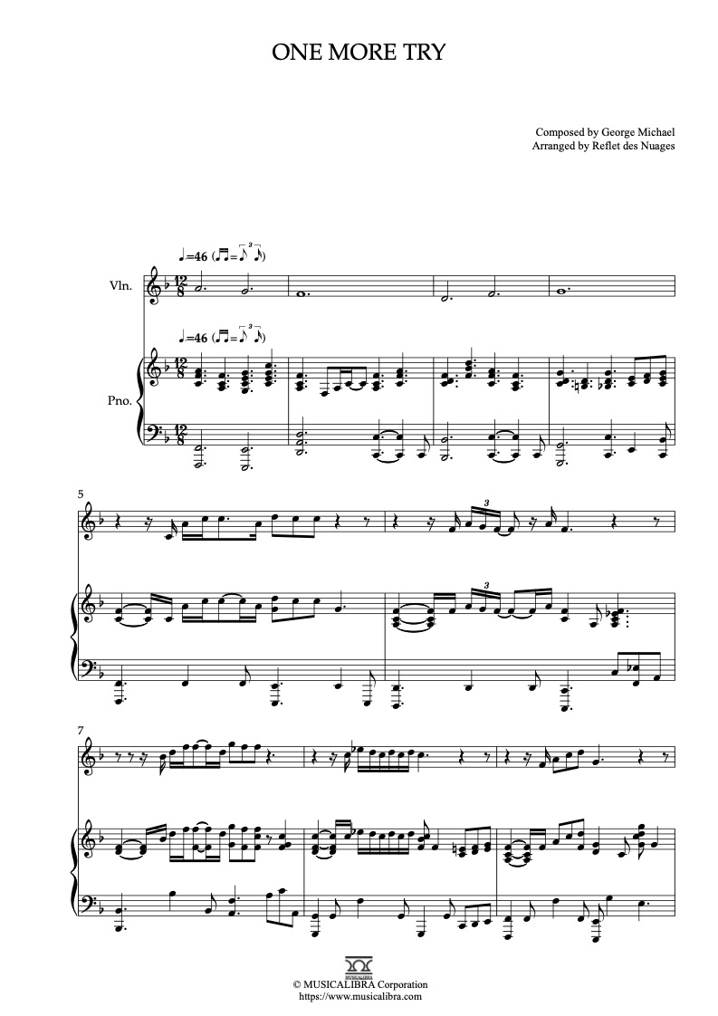George Michael One More Try 二重奏 乐谱 - 小提琴, 钢琴