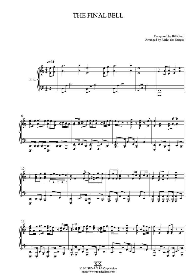 Partitura de Rocky The Final Bell arreglada para piano solo