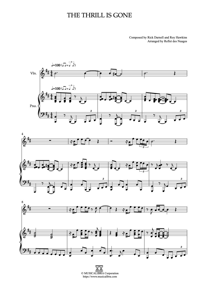 B.B.King The Thrill Is Gone 바이올린 피아노 듀엣 편곡 악보