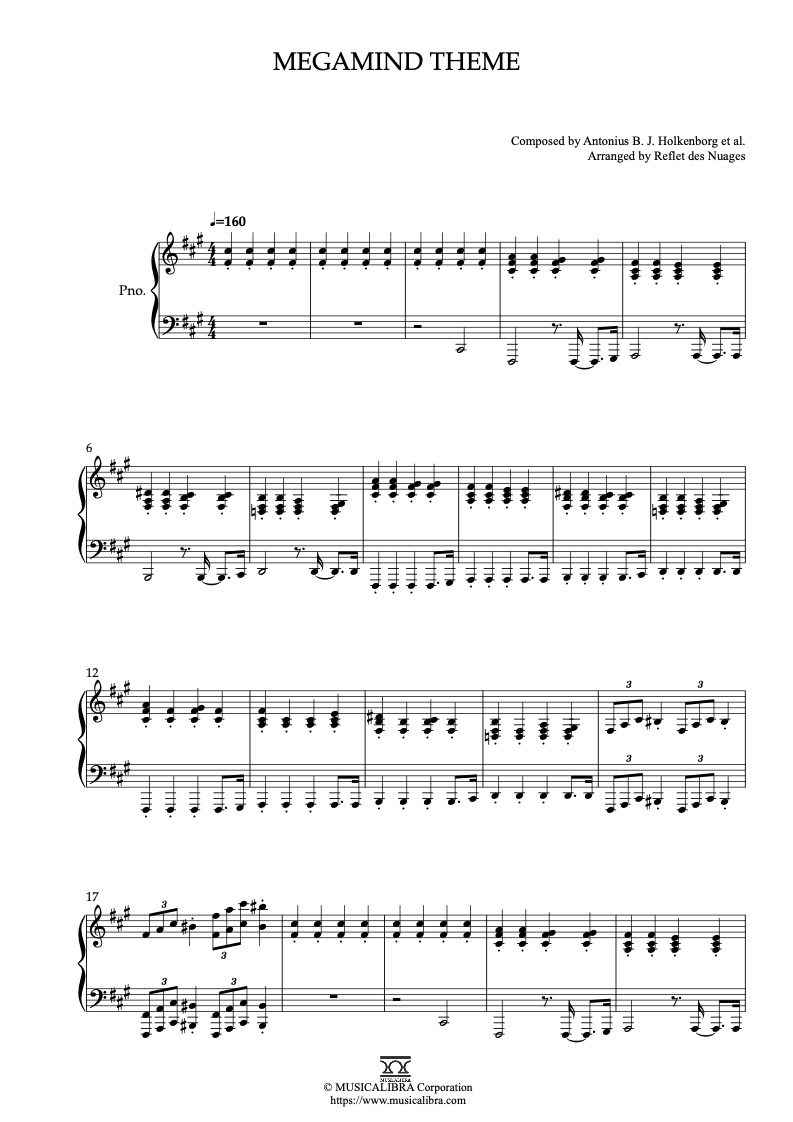 Megamind Theme ピアノソロ 編曲 楽譜