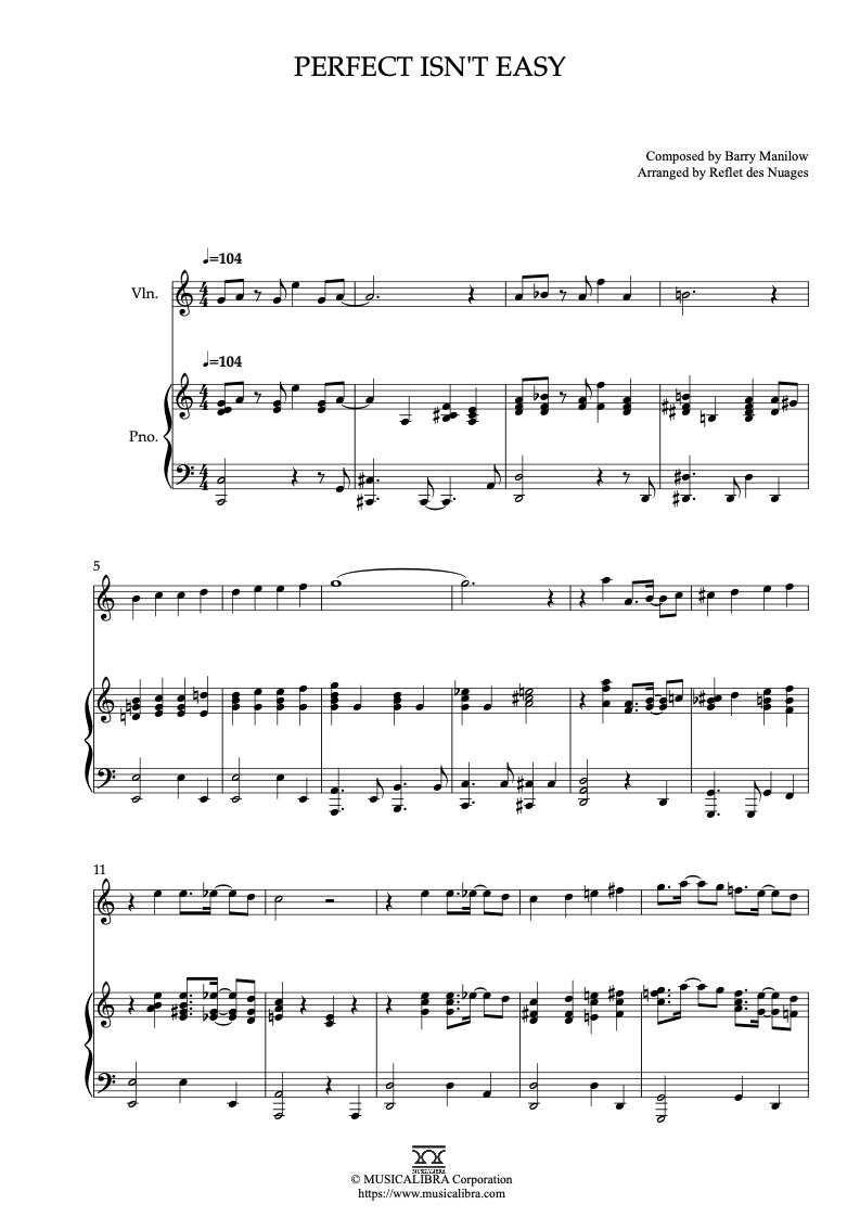 Partitura de Oliver & Company Perfect Isn't Easy arreglada para dueto de violín y piano