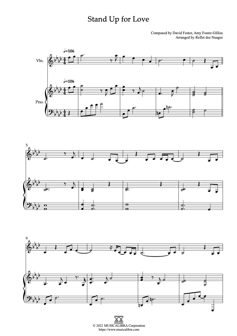 Partitura de Destiny's Child Stand Up for Love arreglada para dueto de violín y piano