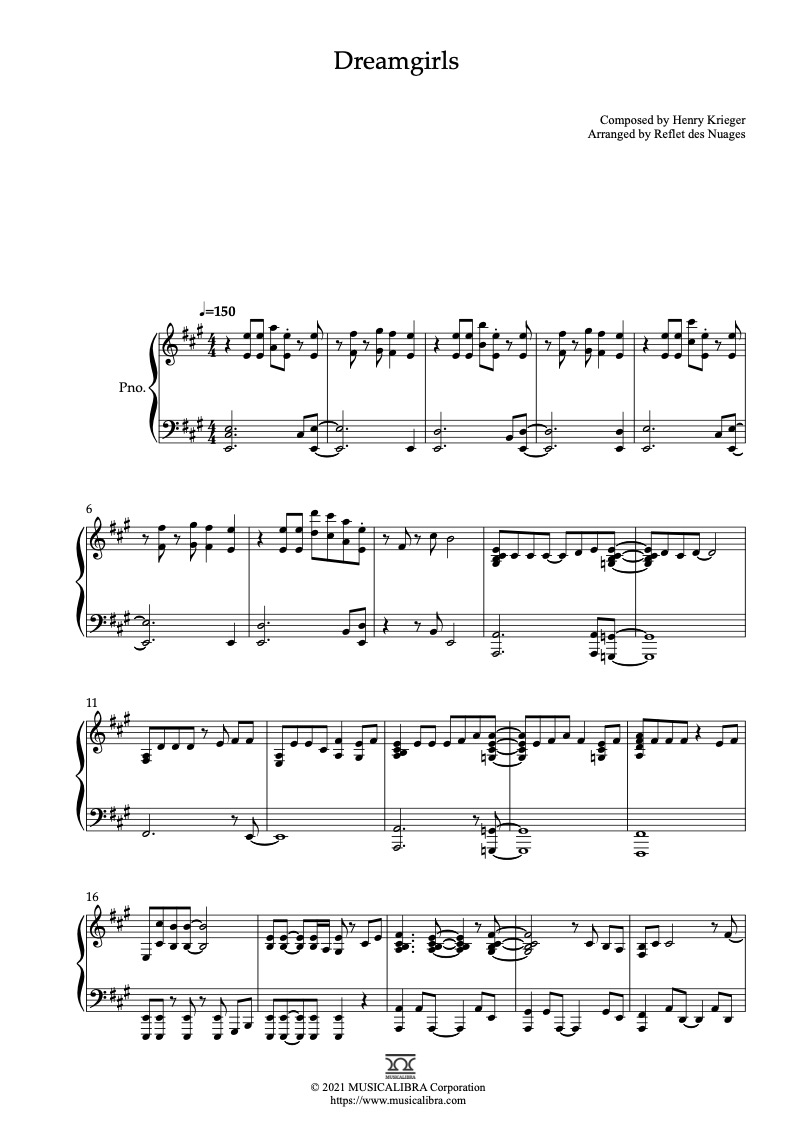 Partitura de Dreamgirls arreglada para piano solo