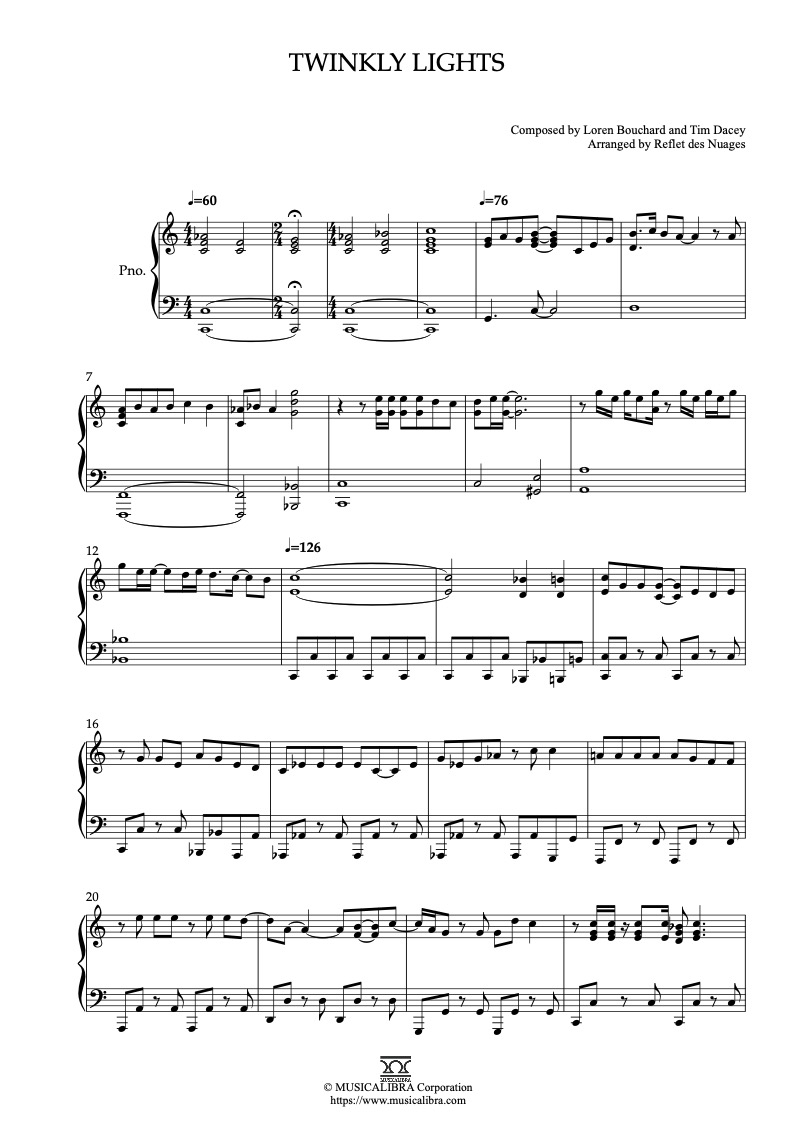 Sheet music of Twinkly Lights arranged for piano solo preview page 1